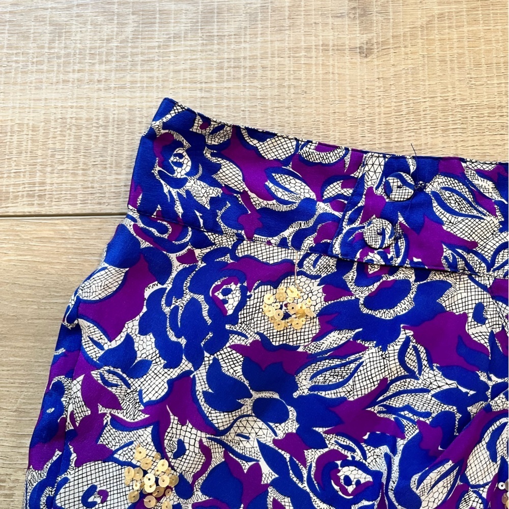 ANTHROPOLOGIE Fei blue and purple floral silk skirt with sequin detail size 0 - Picture 7 of 12